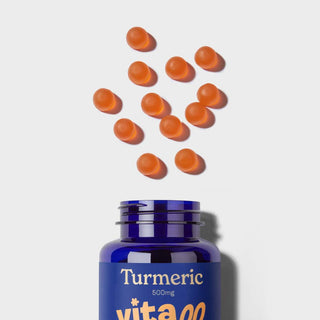 Vitawell Turmeric Gummies pouring out of the bottle